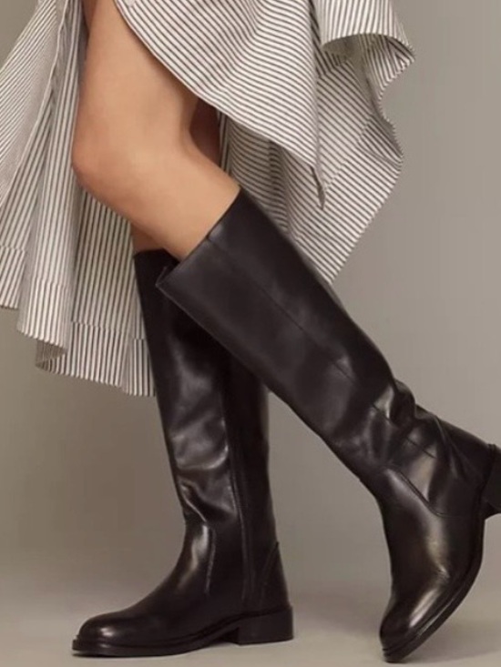 By Anthropologie Shoes - Anthropologie Tall Black Genuine Leather Ridding Boots Full Zip EU 39 Wide Calf